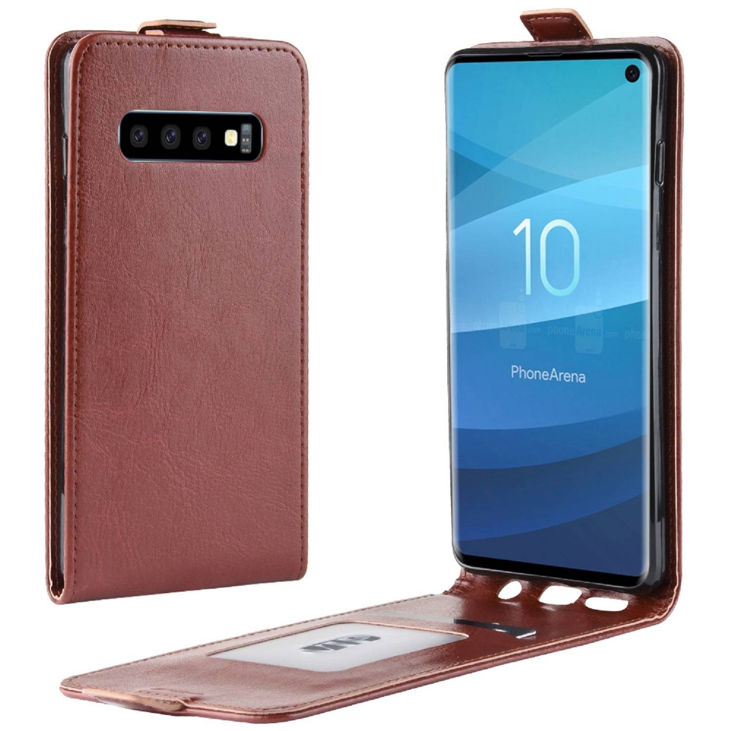 Flip Case Handyhülle für Samsung Galaxy S10 Plus Vertikal Schutzhülle Tasche Cover Braun Bumper Smartphone Kartensteckplatz-Kreditkarte-Geldscheine