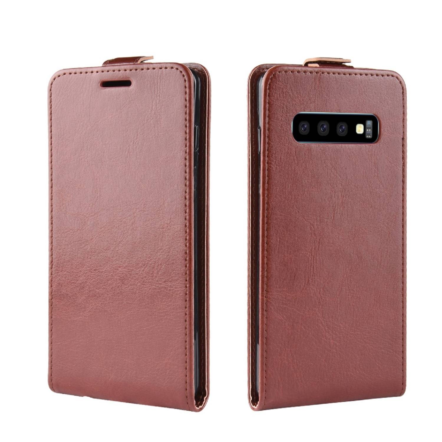 Flip Case Handyhülle für Samsung Galaxy S10 Plus Vertikal Schutzhülle Tasche Cover Braun Bumper Smartphone Kartensteckplatz-Kreditkarte-Geldscheine