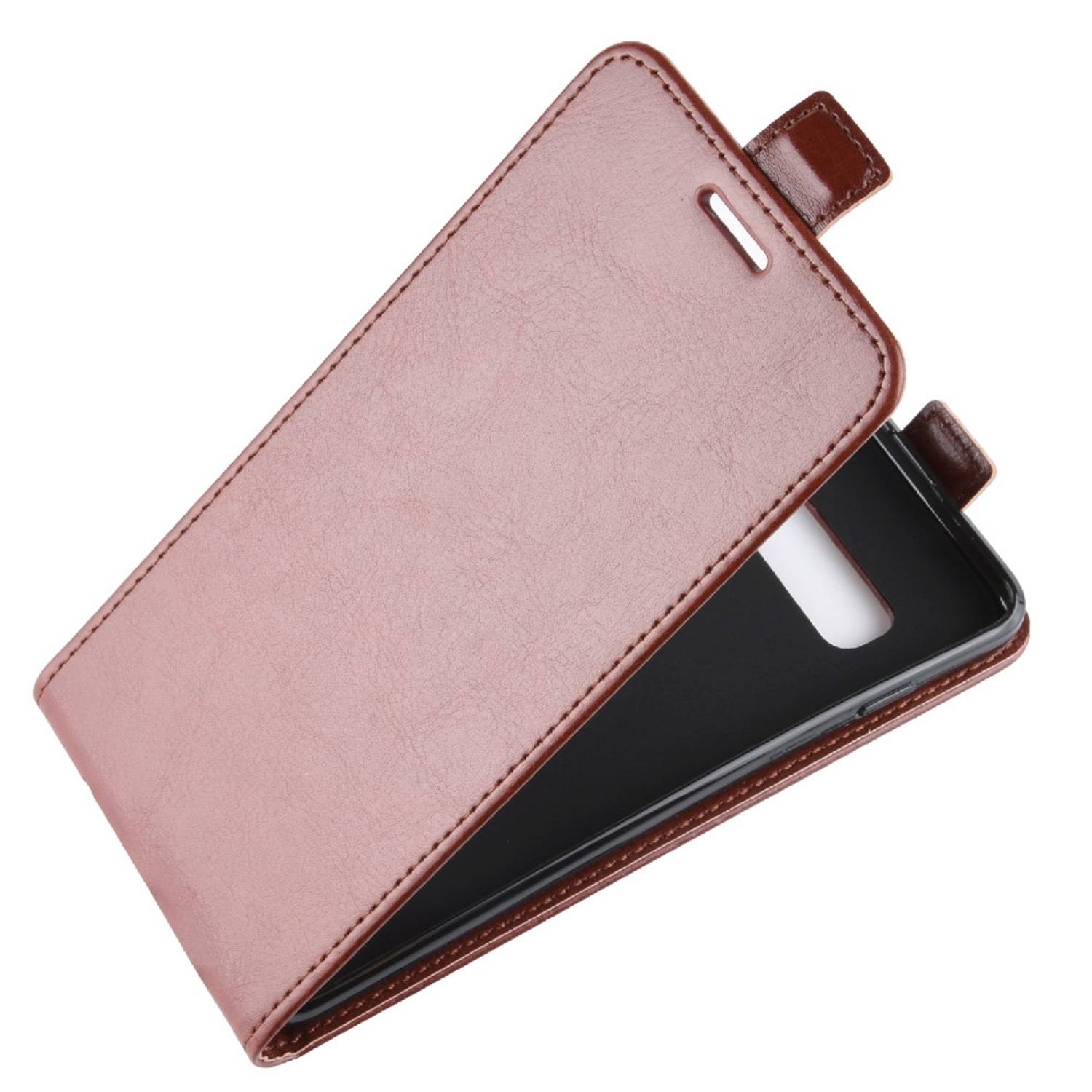 Flip Case Handyhülle für Samsung Galaxy S10 Plus Vertikal Schutzhülle Tasche Cover Braun Bumper Smartphone Kartensteckplatz-Kreditkarte-Geldscheine
