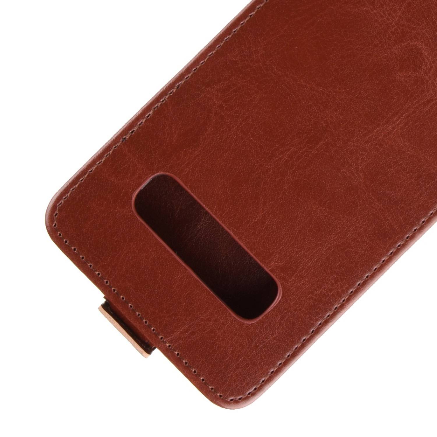 Flip Case Handyhülle für Samsung Galaxy S10 Vertikal Schutzhülle Tasche Cover Braun Bumper Smartphone Kartensteckplatz-Kreditkarte-Geldscheine EC-K