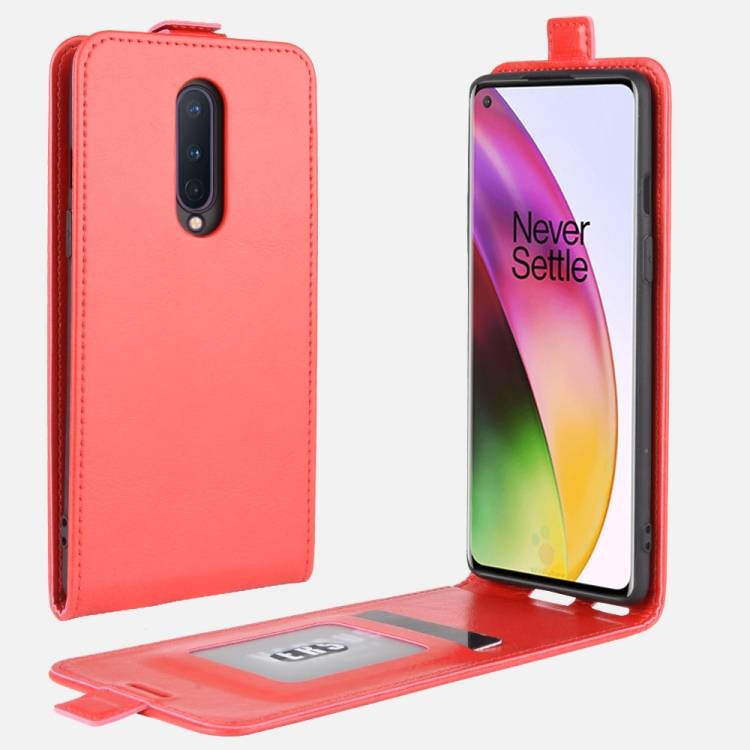 Flip Case Handyhülle für OnePlus 8 Vertikal Schutzhülle Tasche Cover Rot Bumper Smartphone Kartensteckplatz-Kreditkarte-Geldscheine EC-Karte Bank-K