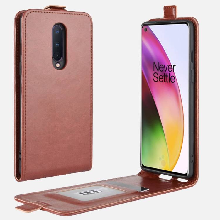 Flip Case Handyhülle für OnePlus 8 Vertikal Schutzhülle Tasche Cover Braun Bumper Smartphone Kartensteckplatz-Kreditkarte-Geldscheine EC-Karte Bank