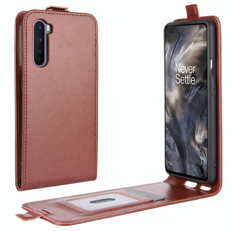 Flip Case Handyhülle für OnePlus Nord Vertikal Schutzhülle Tasche Cover Braun Bumper Smartphone Kartensteckplatz-Kreditkarte-Geldscheine EC-Karte