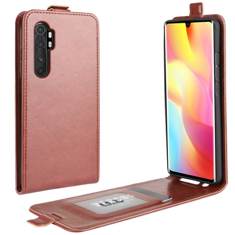Flip Case Handyhülle für Xiaomi Mi Note 10 Lite Vertikal Schutzhülle Tasche Cover Braun Bumper Smartphone Kartensteckplatz-Kreditkarte-Geldscheine