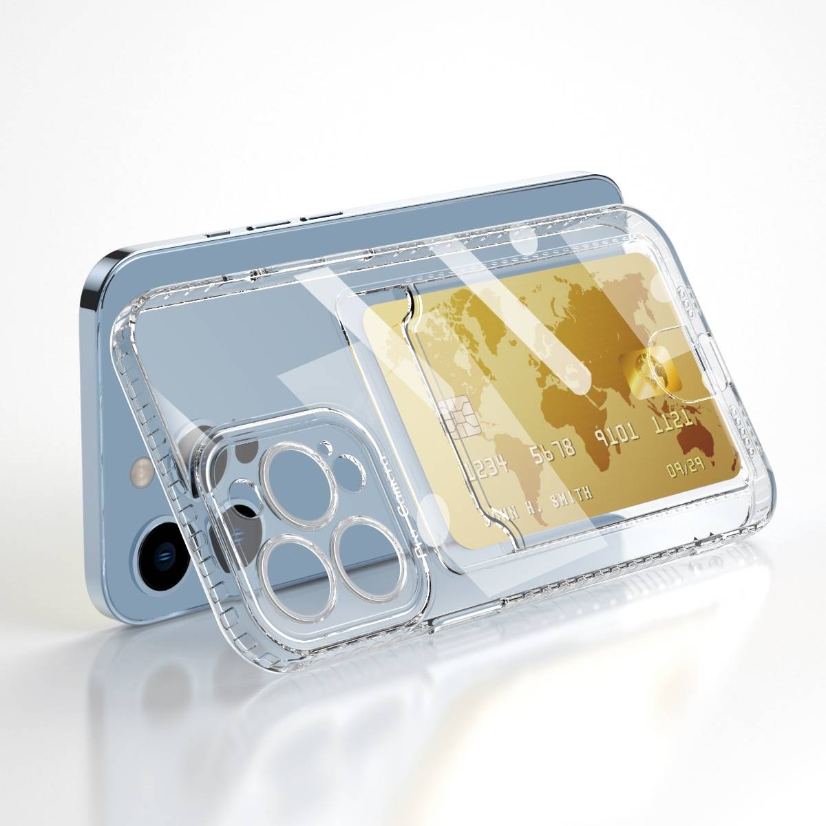 Schutzhülle für iPhone 12 Pro Kamera Case Handyhülle Cover Tasche Transparent Smartphone Bumper (Kartensteckplatz-Kreditkarte-Geldscheine)