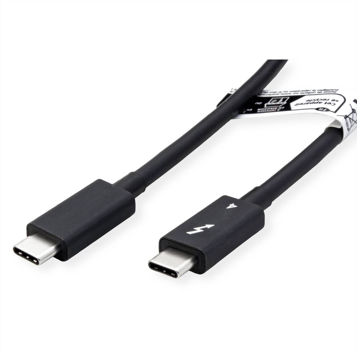 ROLINE Thunderbolt™ 4 Kabel, USB C-C, ST/ST, 8K UHD-2, 40Gbit/s, 100W, passiv, schwarz, 1 m