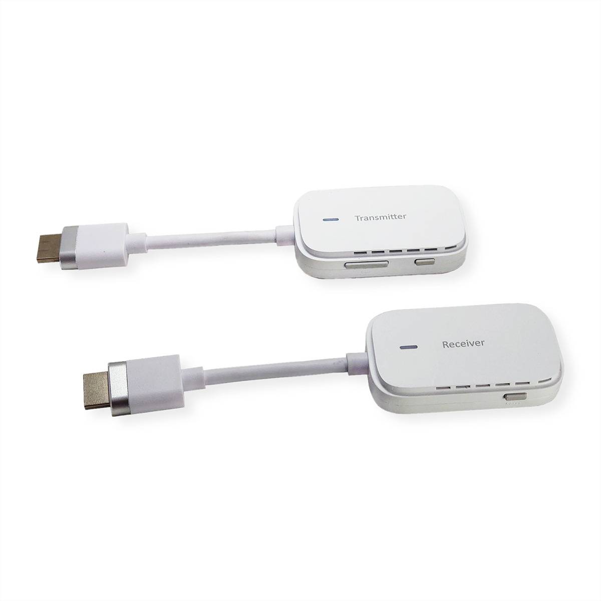 Zwei USB-C-Adapter mit den Beschriftungen „Transmitter