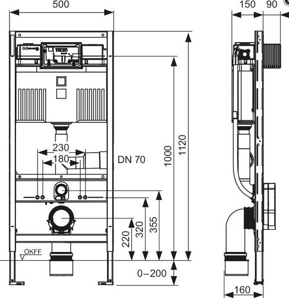 TECEprofil WC-Modul mit TECE-Spülkasten 1120mm ea. fit Bet. m Ansch f Absaug