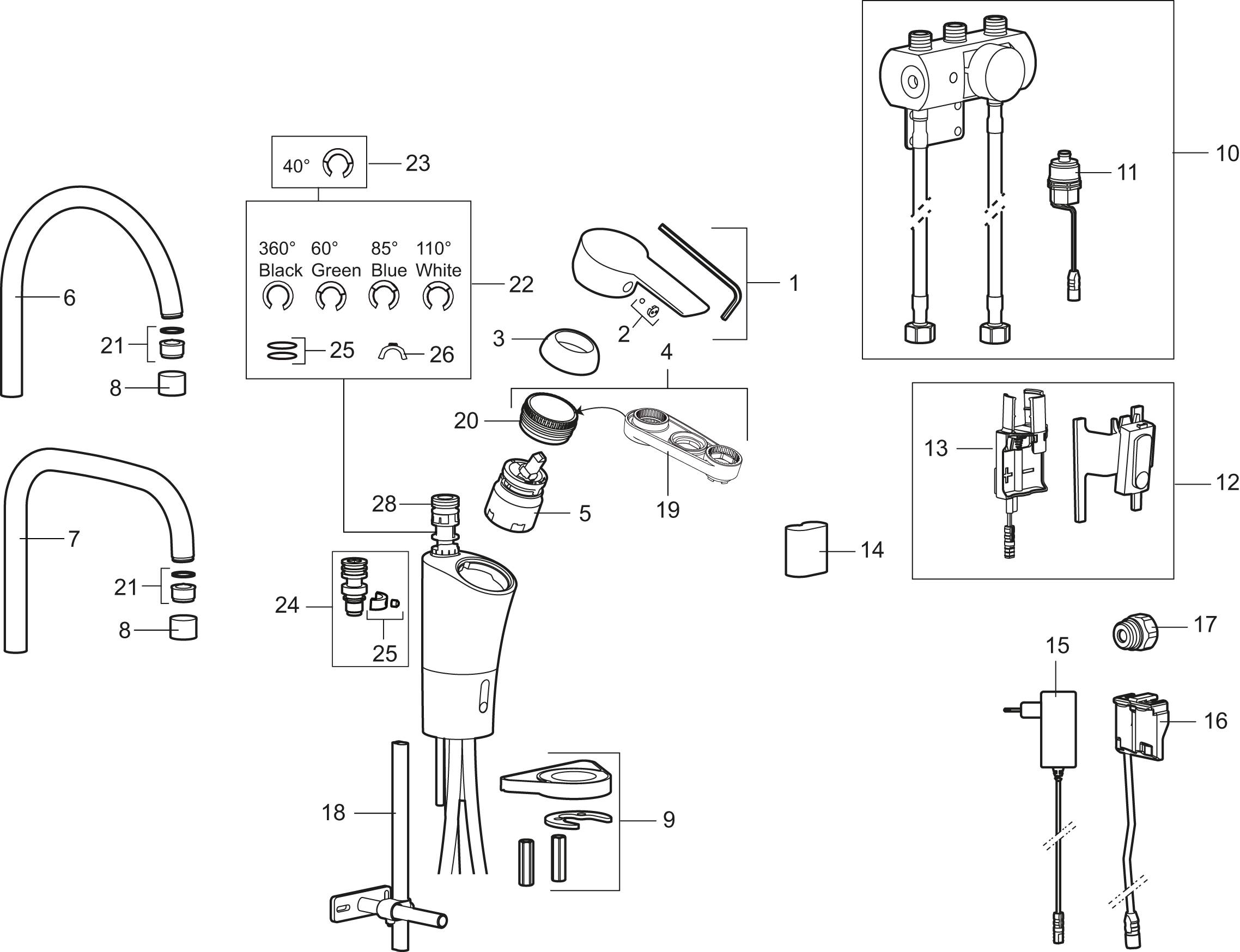 MORA CERA duo Spültisch Hybridarmatur m. Hygienespülung Batteriebetrieb mit Sensor Chrom