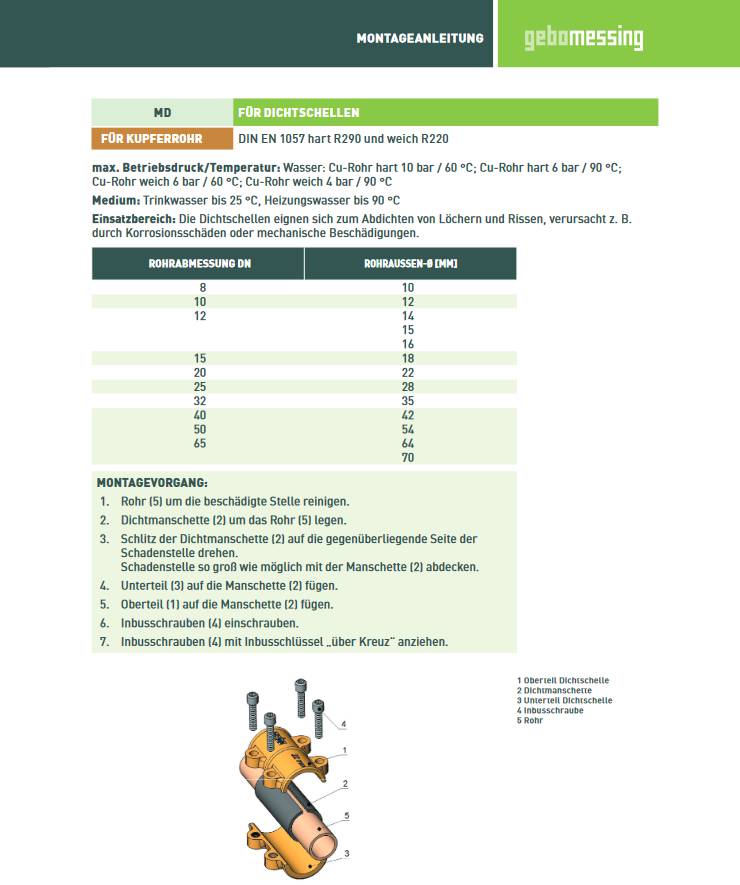 Gebo Messing-Dichtschelle, Typ MD DIN EN 1057, 15 mm