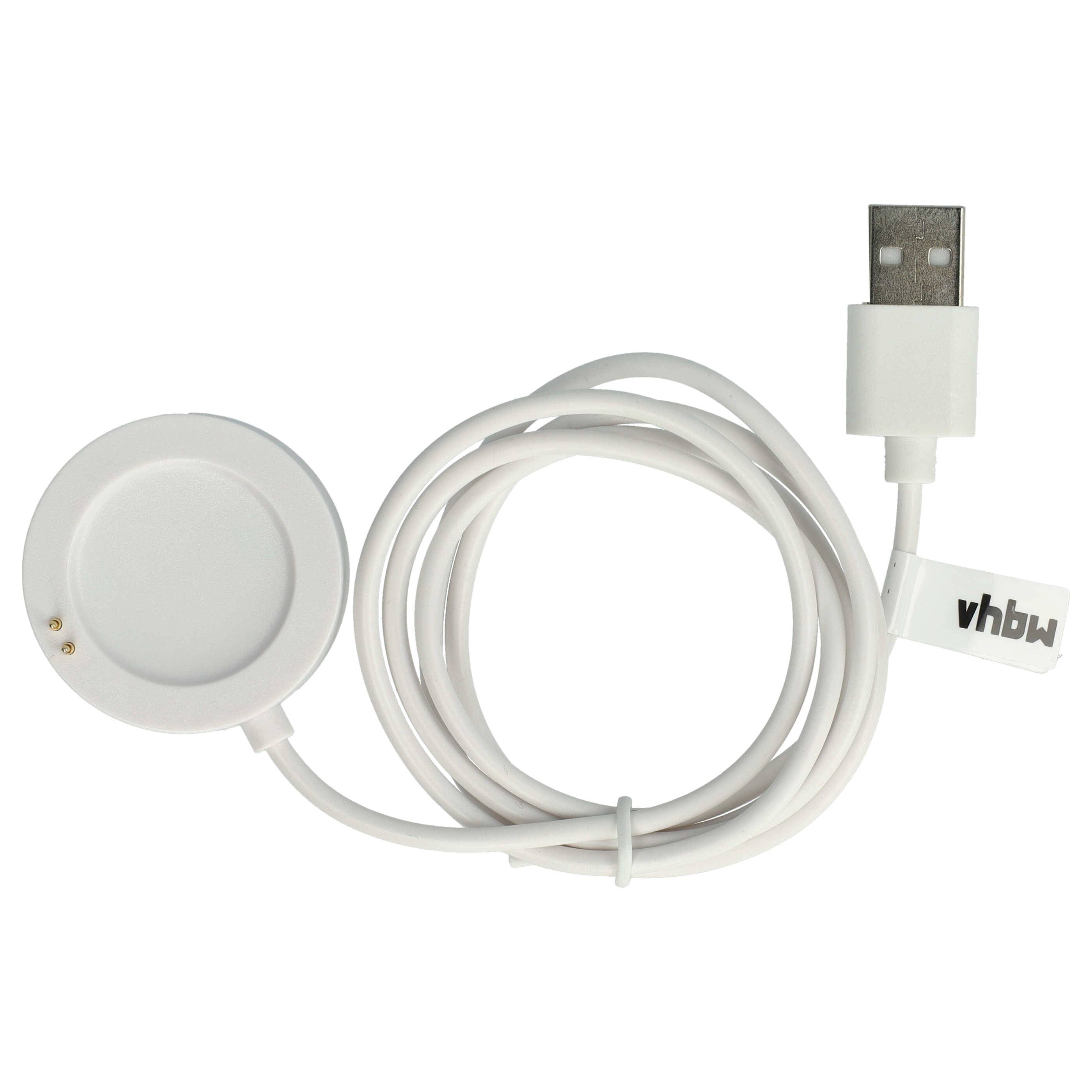 vhbw USB-Ladestation kompatibel mit Xiaomi Watch S2 46mm , 42mm Smartwatch | Ladeschale mit Aufladekabel, 102 cm Weiß