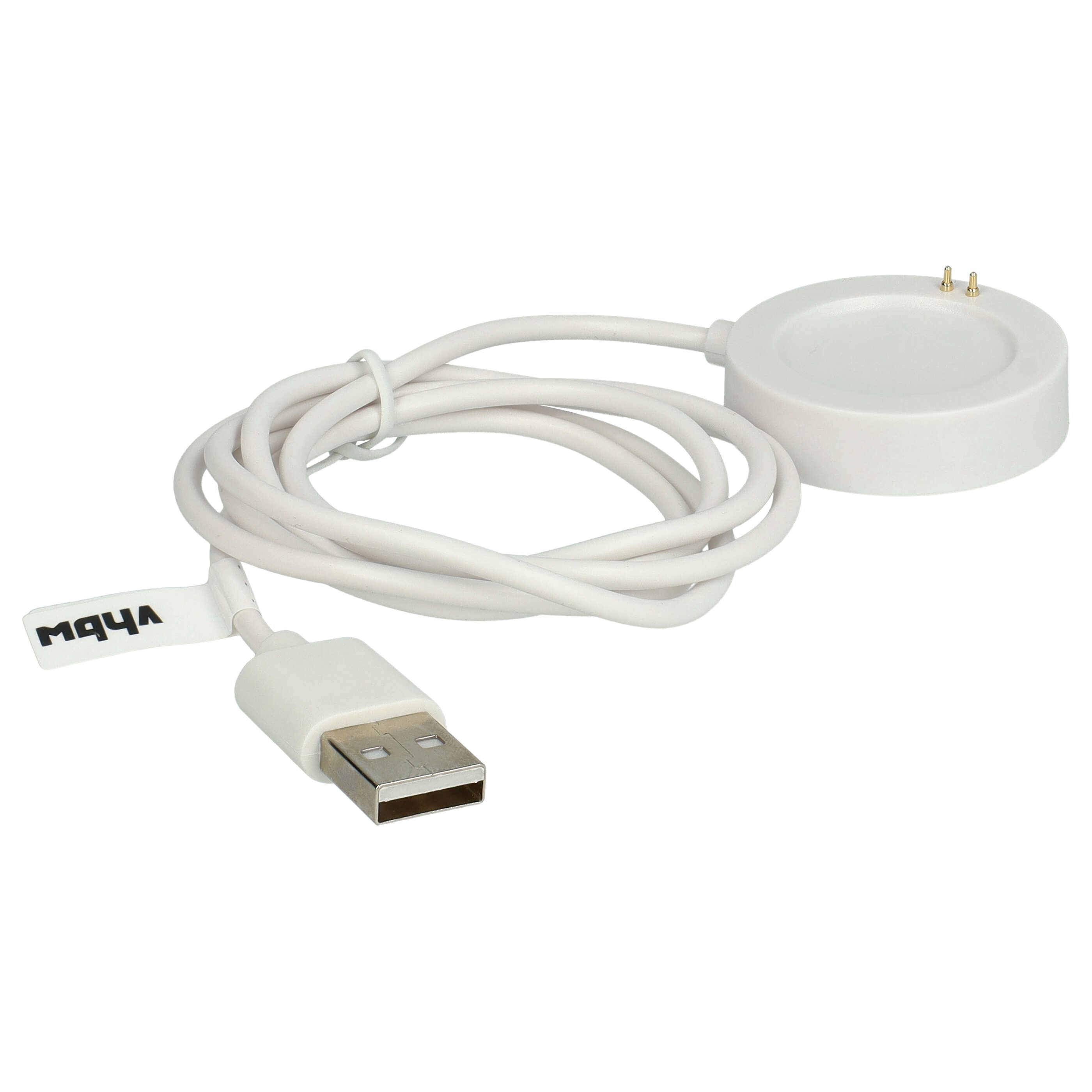 vhbw USB-Ladestation kompatibel mit Xiaomi Watch S2 46mm, 42mm Smartwatch - Ladeschale mit Aufladekabel, 102 cm Weiß