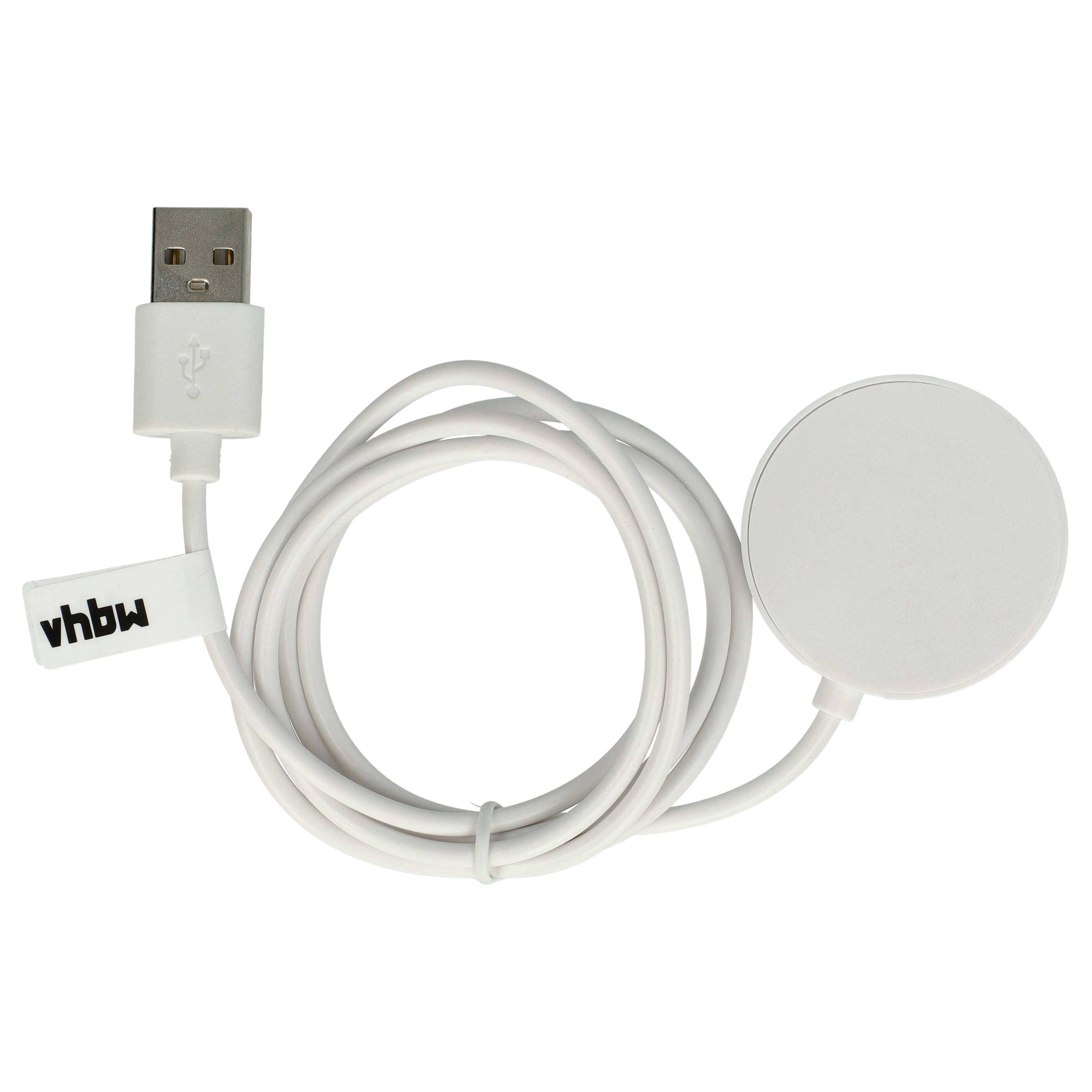vhbw USB-Ladestation kompatibel mit Xiaomi Watch S2 46mm, 42mm Smartwatch - Ladeschale mit Aufladekabel, 102 cm Weiß