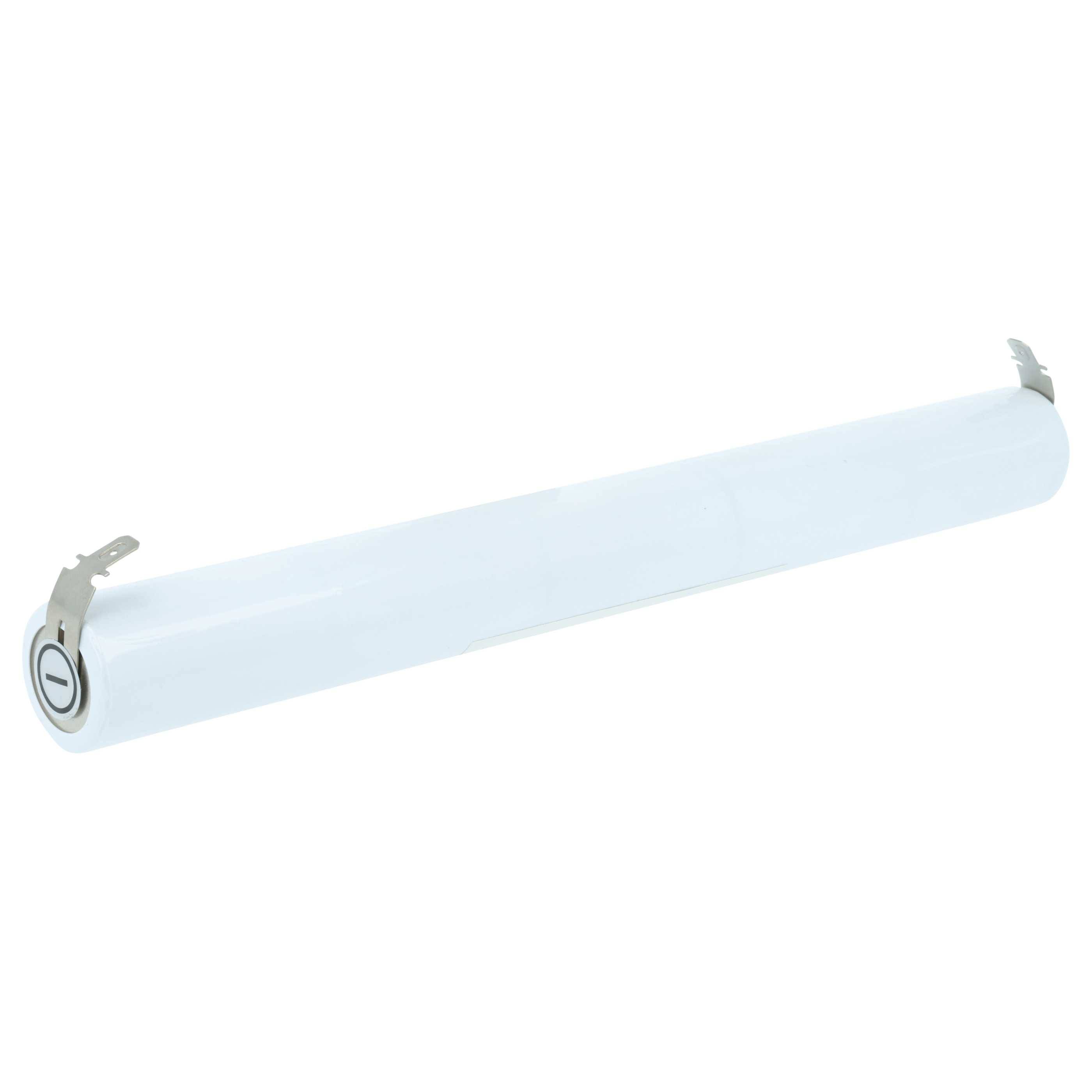 Lange durchscheinende fluoreszierende Leuchtstoffröhre mit Metallendkappen auf weißem Hintergrund.