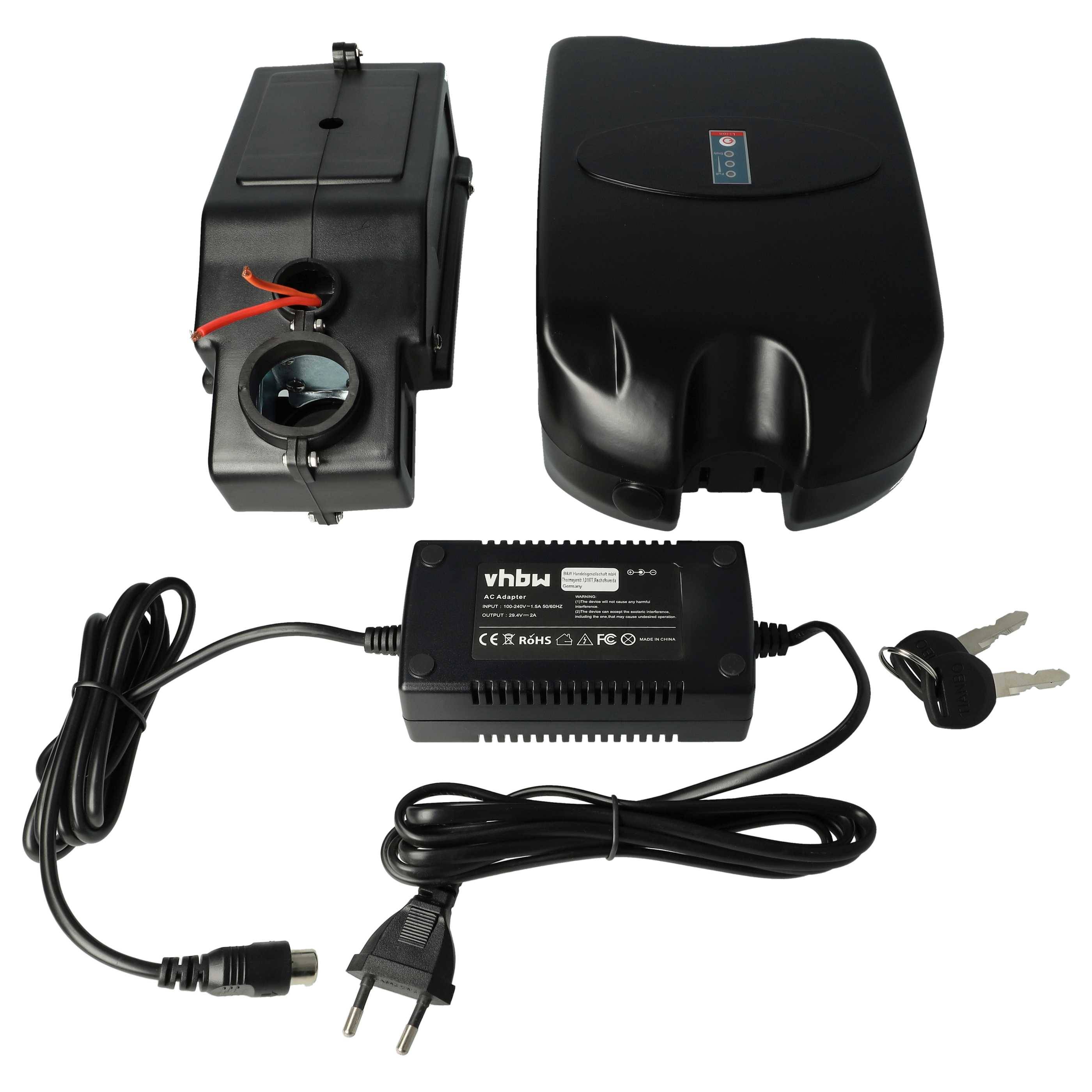 vhbw Sattelrohrakku im Frosch-Design + Halterung inkl. Ladegerät Ersatz für 24V Akku im Design Frosch für E-Bikes (10,4 Ah, 24 V, Li-Ion)