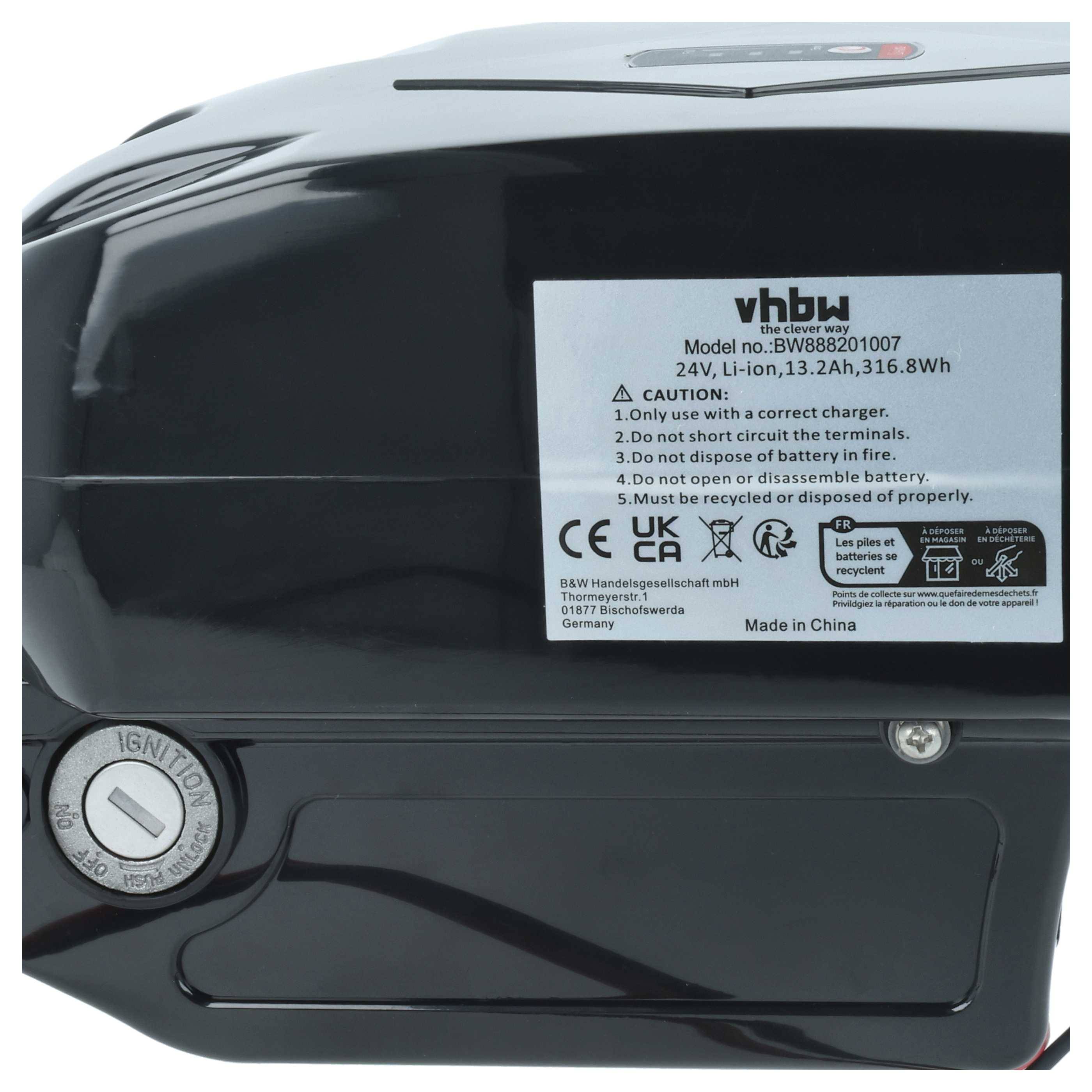 vhbw Sattelrohrakku im Frosch-Design + Halterung inkl. Ladegerät kompatibel mit Viking Hopper EGO E-Bikes (13,2 Ah, 24 V, Li-Ion)