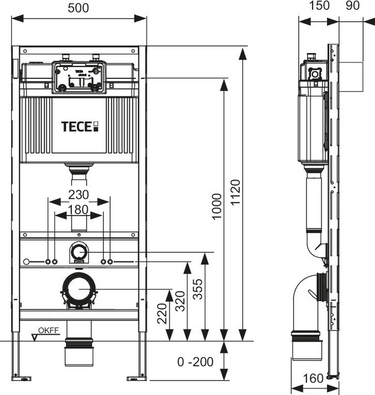 Module WC TECEprofil 1120 mm avec réservoir de chasse Uni et rinçage hygiénique