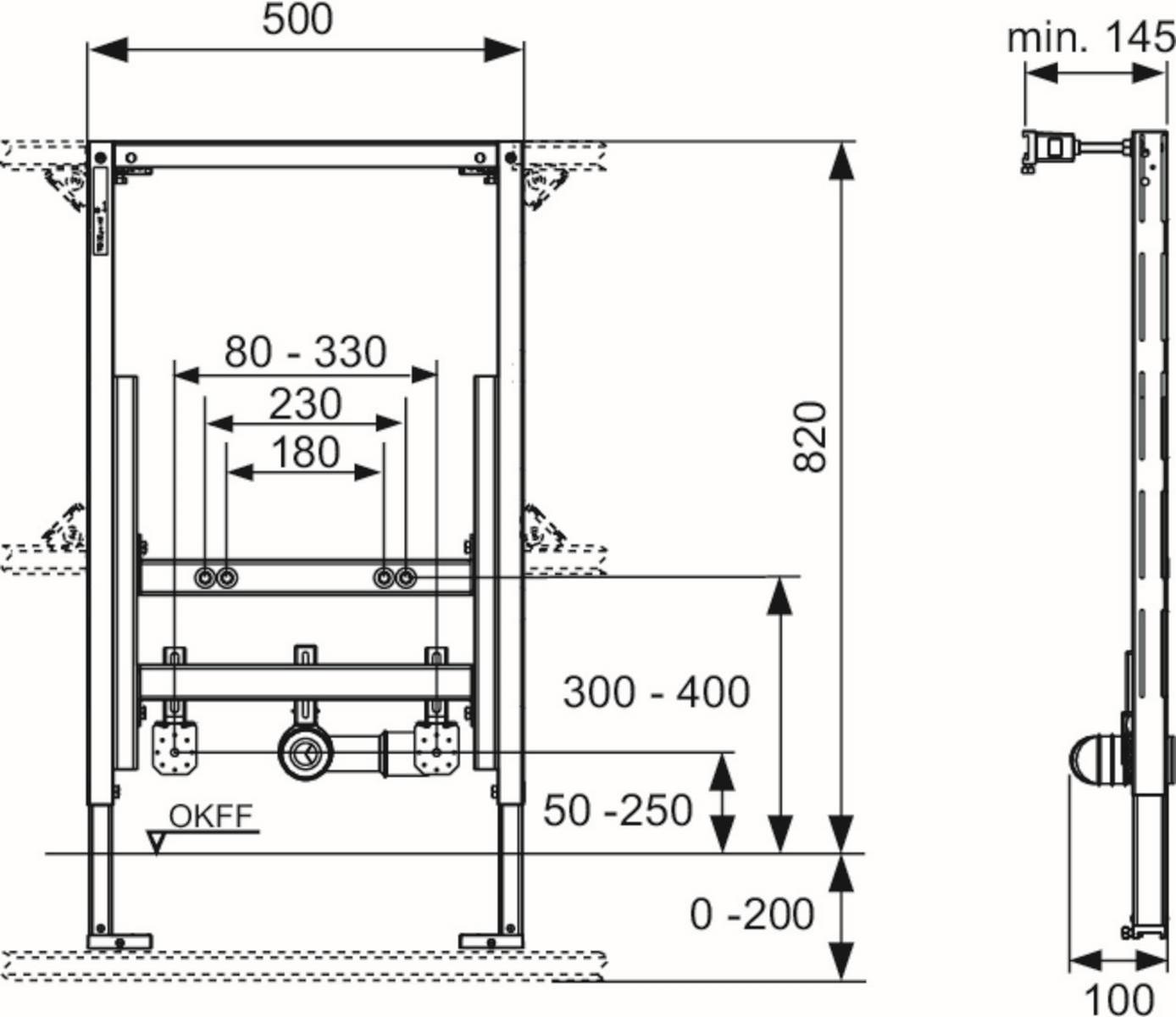 TECEprofil Universalmodul für wandhängendes Bidet, Bauhöhe 820mm