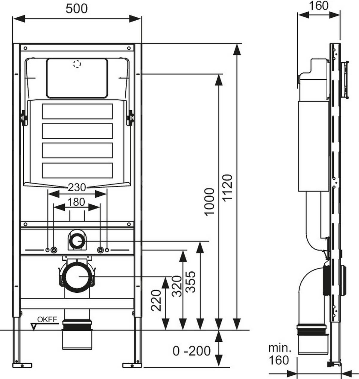 TECEprofil Universalmodul 1120mm f WC m Geberit-Spülk. Bet. v vo