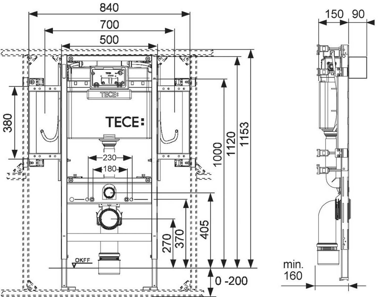 TECEprofil WC-Gerontomodul 1120mm ea. f. Bet. m Spk. Betät. v. vo