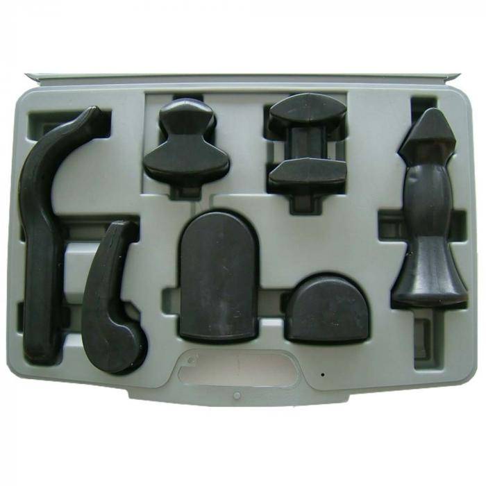 Gummi-Ausbeulsatz - 7-tlg - im Koffer - Gummiummantelung - zum Bearbeiten auch von Aluminiumblechen (keine Gefahr der Kontakterosion)