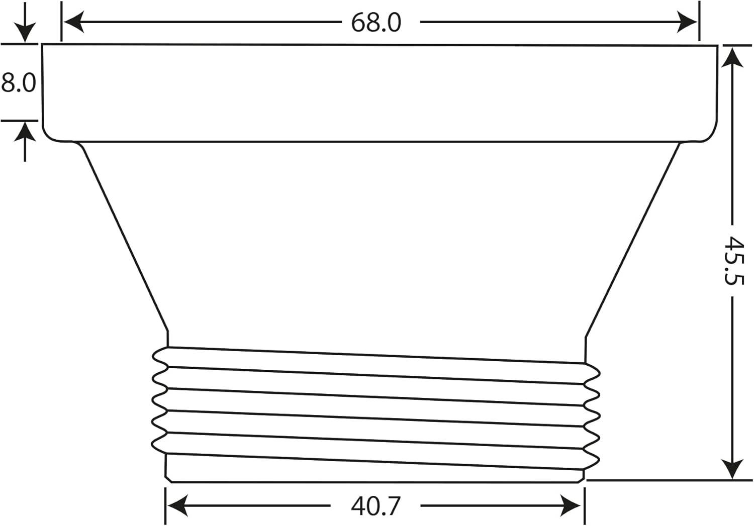 Technische Zeichnung eines konischen Zylinderbauteils mit Gewinde an der Basis; Abmessungen beschriftet 68,0 breit, 45,5 hoch, 40,7 Basis und 8,0 Oberkante.