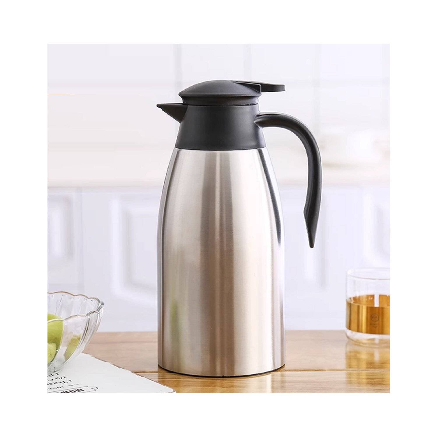 2L Edelstahl Thermoskanne Isolierkanne Thermosflasche Kaffeekanne Doppelwandig Silber