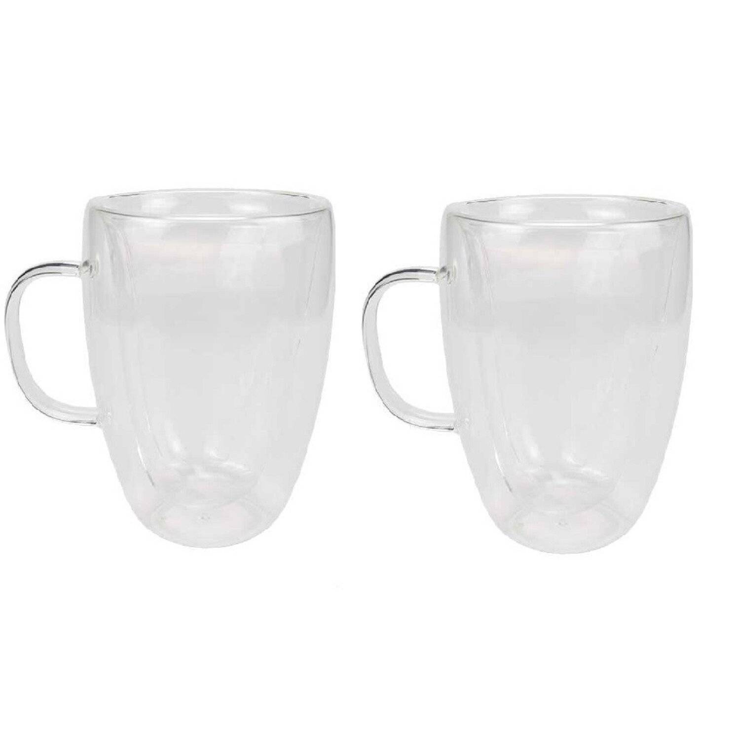 2er Set Doppelwandiges Thermoglas mit Henkel Teetassen Doppelwand Glas Kaffeetassen transparent 350 ml