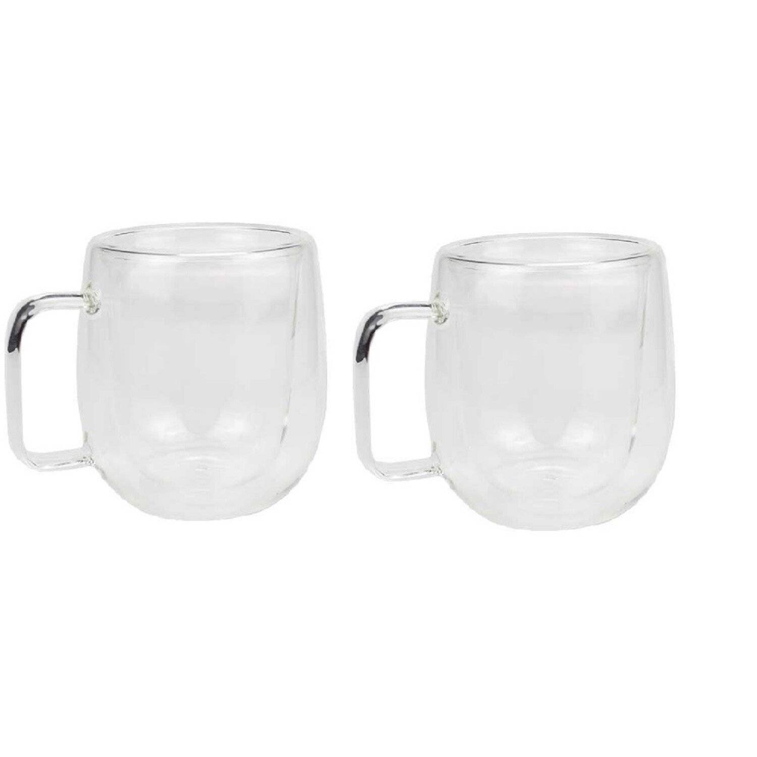 2er Set Doppelwandiges Thermoglas mit Henkel Teetassen Doppelwand Glas Kaffeetassen transparent 300 ml
