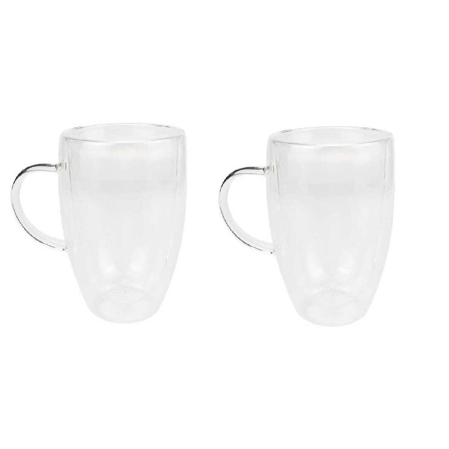 2er Set Doppelwandiges Thermoglas mit Henkel Teetassen Doppelwand Glas Kaffeetassen transparent 350 ml