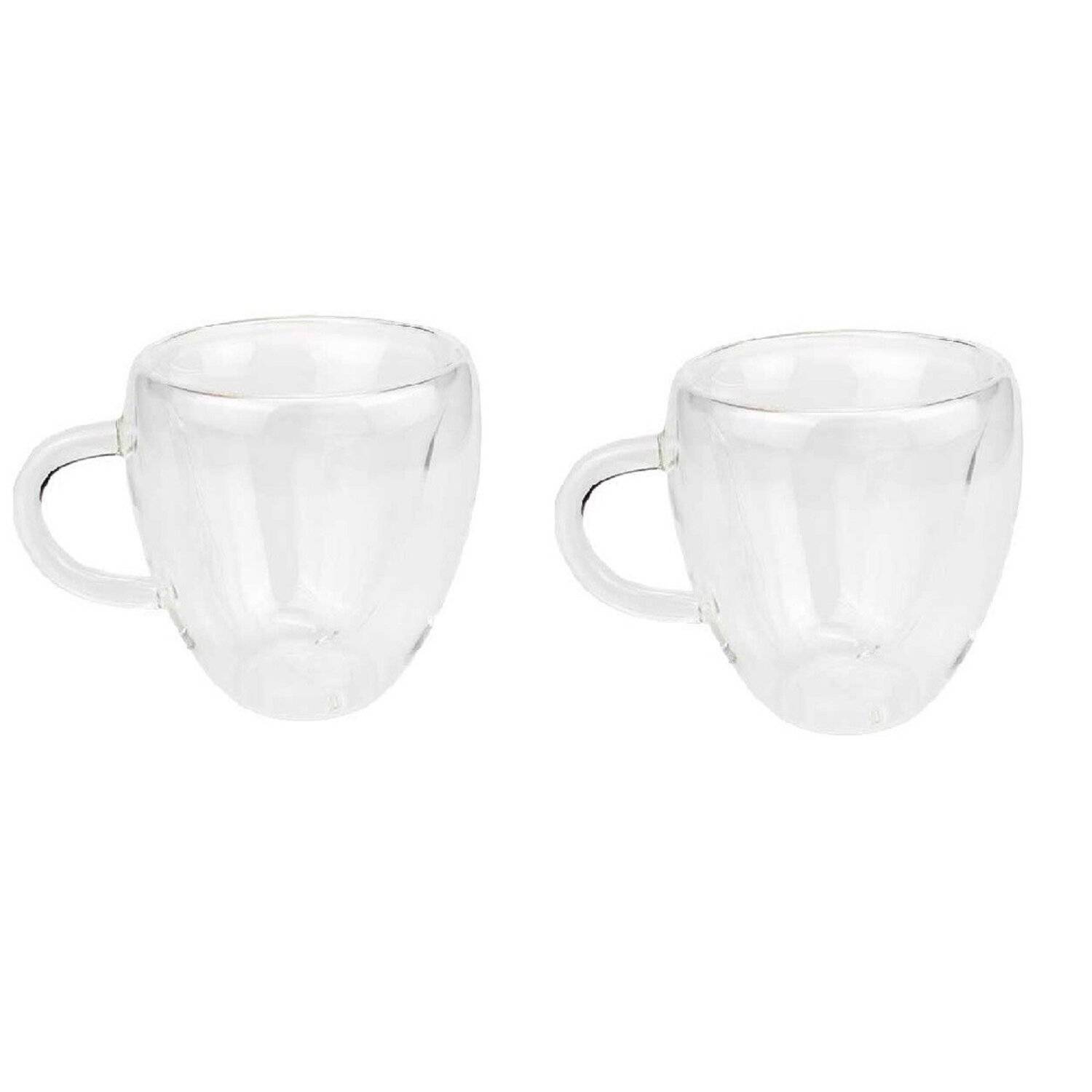 2er Set Doppelwandiges Thermoglas mit Henkel Teetassen Doppelwand Glas Kaffeetassen transparent 240 ml
