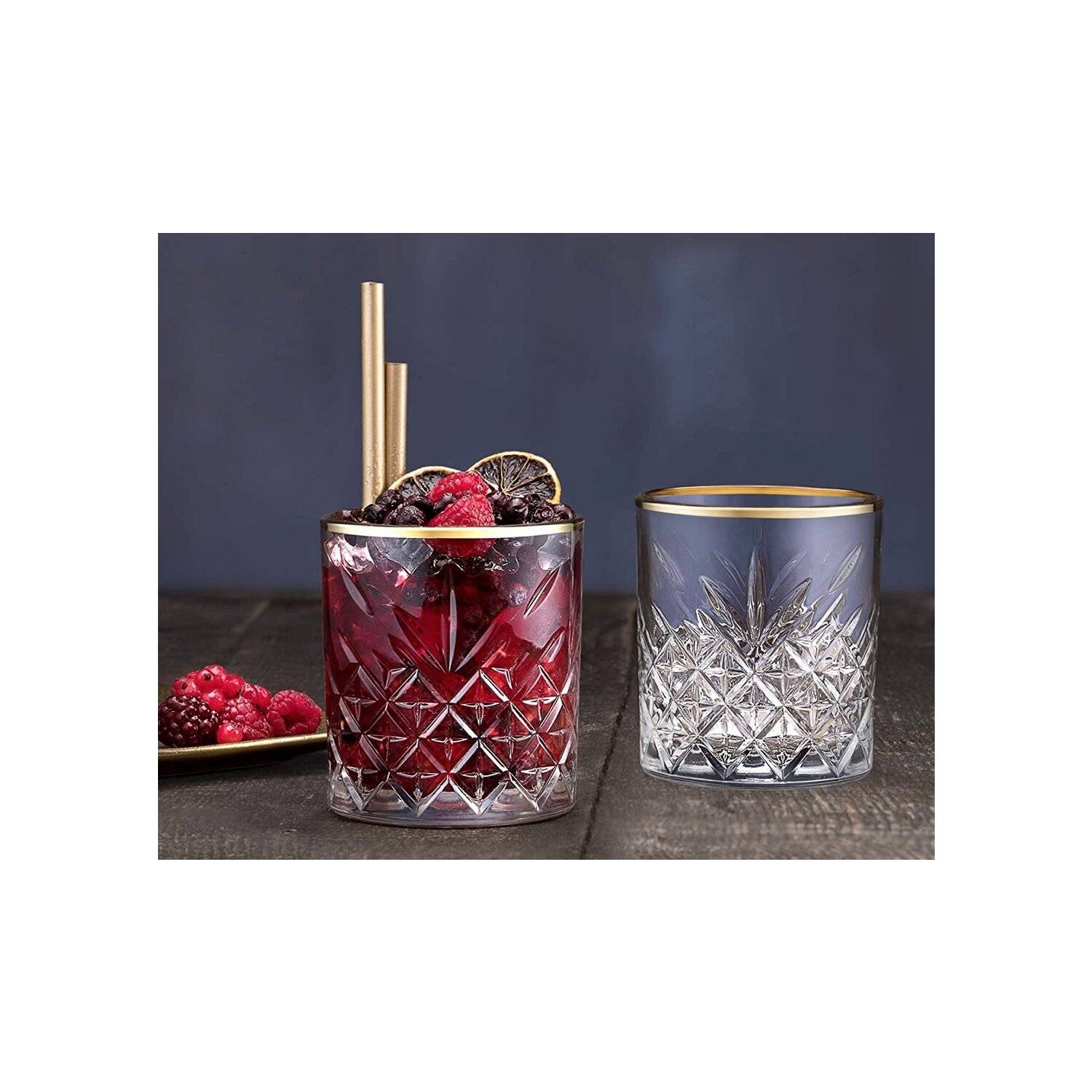 Pasabahce 52790 Whisky Glas Tumbler Timeless im Kristall-Design, Höhe 9,6 cm, 345 ml, 4 Stück, Retro-Design gold