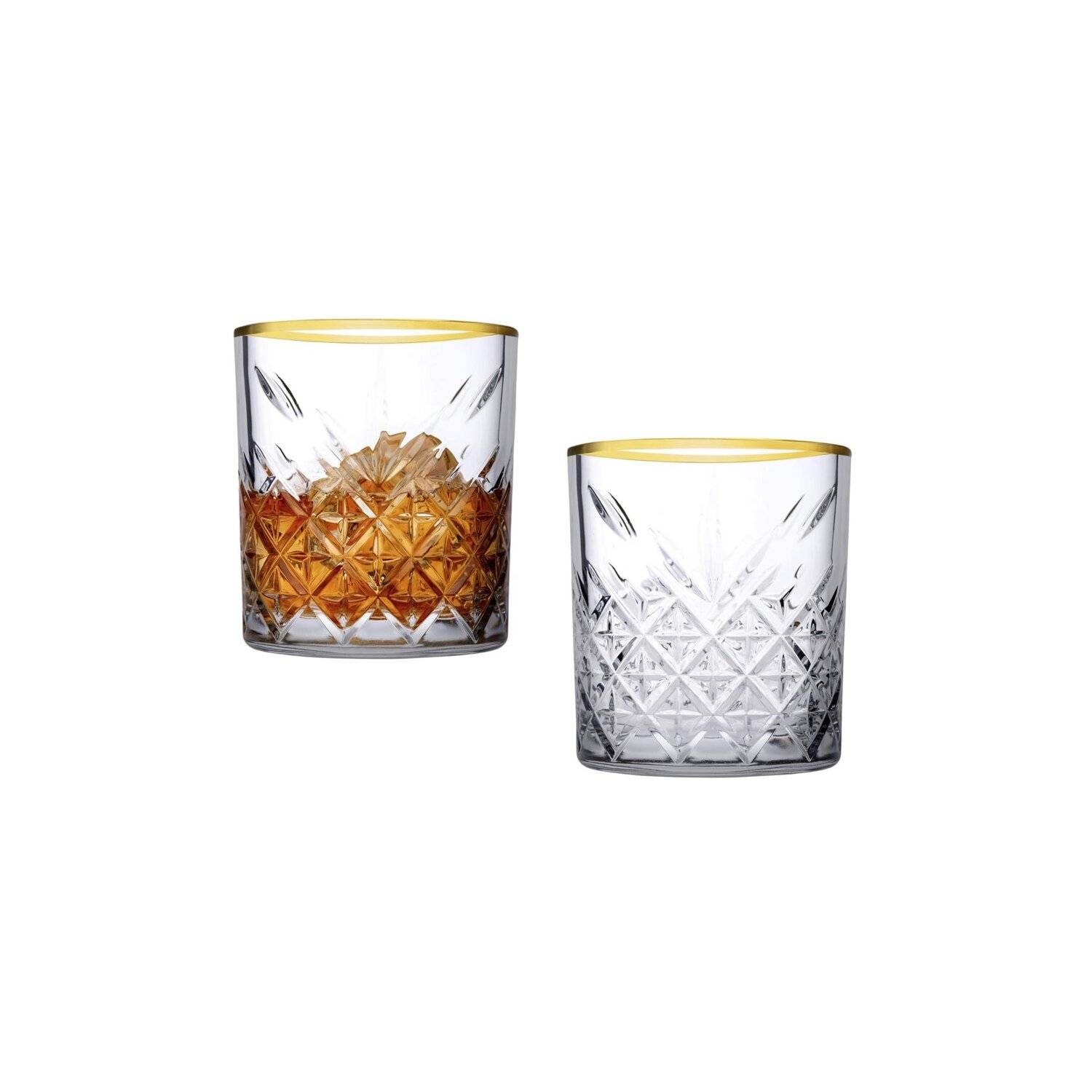 Pasabahce 52790 Whisky Glas Tumbler Timeless im Kristall-Design, Höhe 9,6 cm, 345 ml, 4 Stück, Retro-Design gold