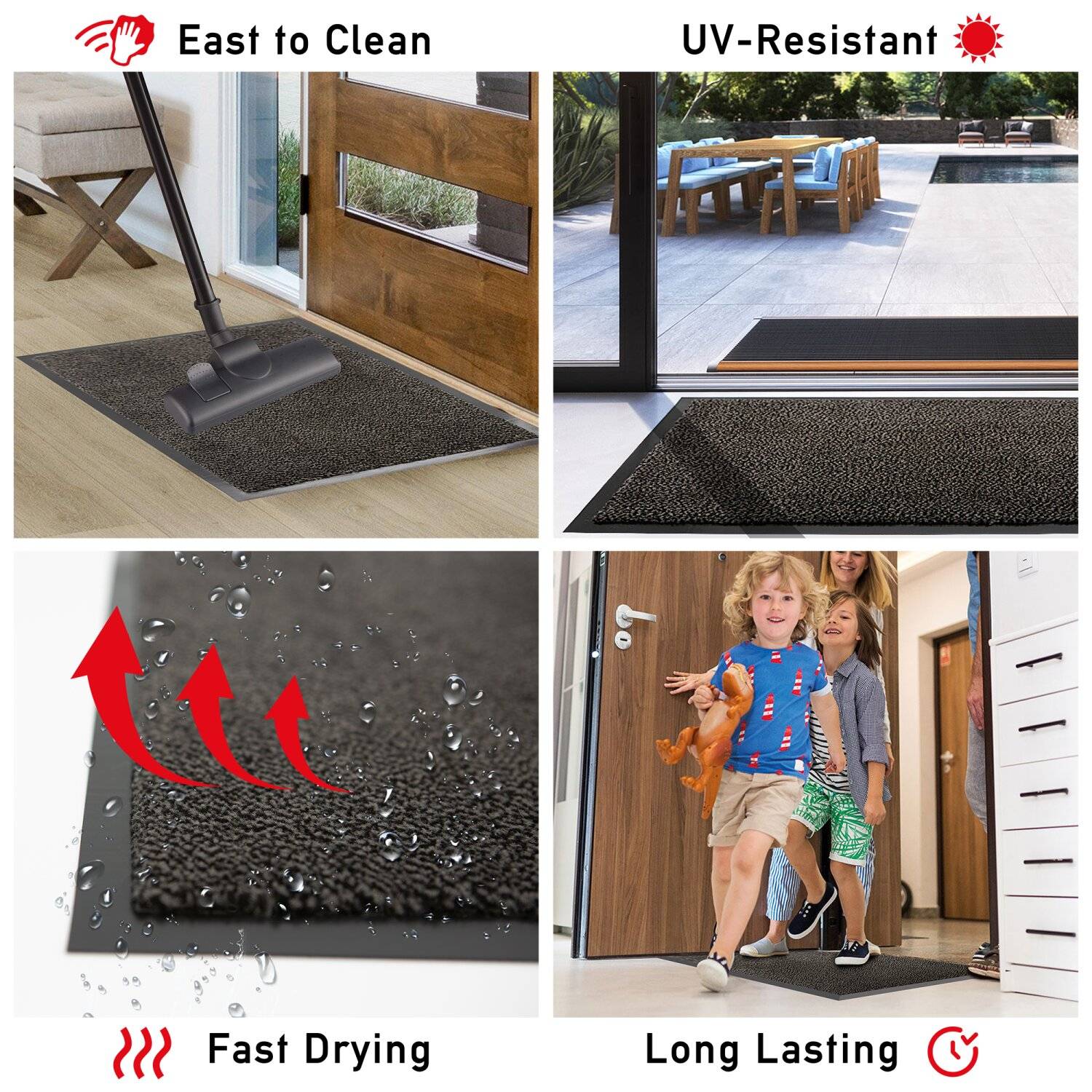 Schmutzfangmatte waschbare & leistungsstarke Fußmatte mit Rutschfester Rückseite Türmatte 90x120cm Anthrazit-Schwarz