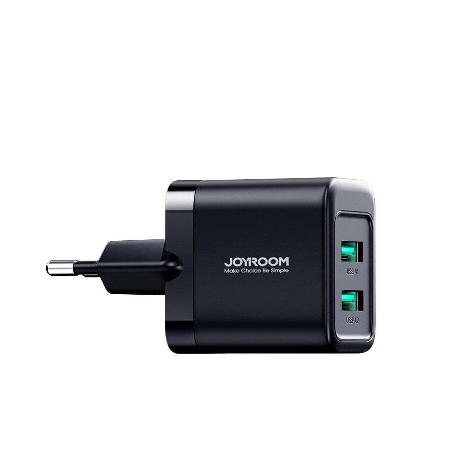 Joyroom JR-TCN01 2xUSB-A 12W 2,4A Netzladegerät Schwarz Ladeadapter Schnelles Laden