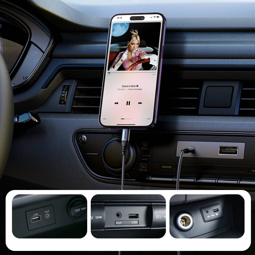 Joyroom SY-A06 Audiokabel, Lightning auf 3,5mm Klinke, 1,2m, Schwarz/Silber