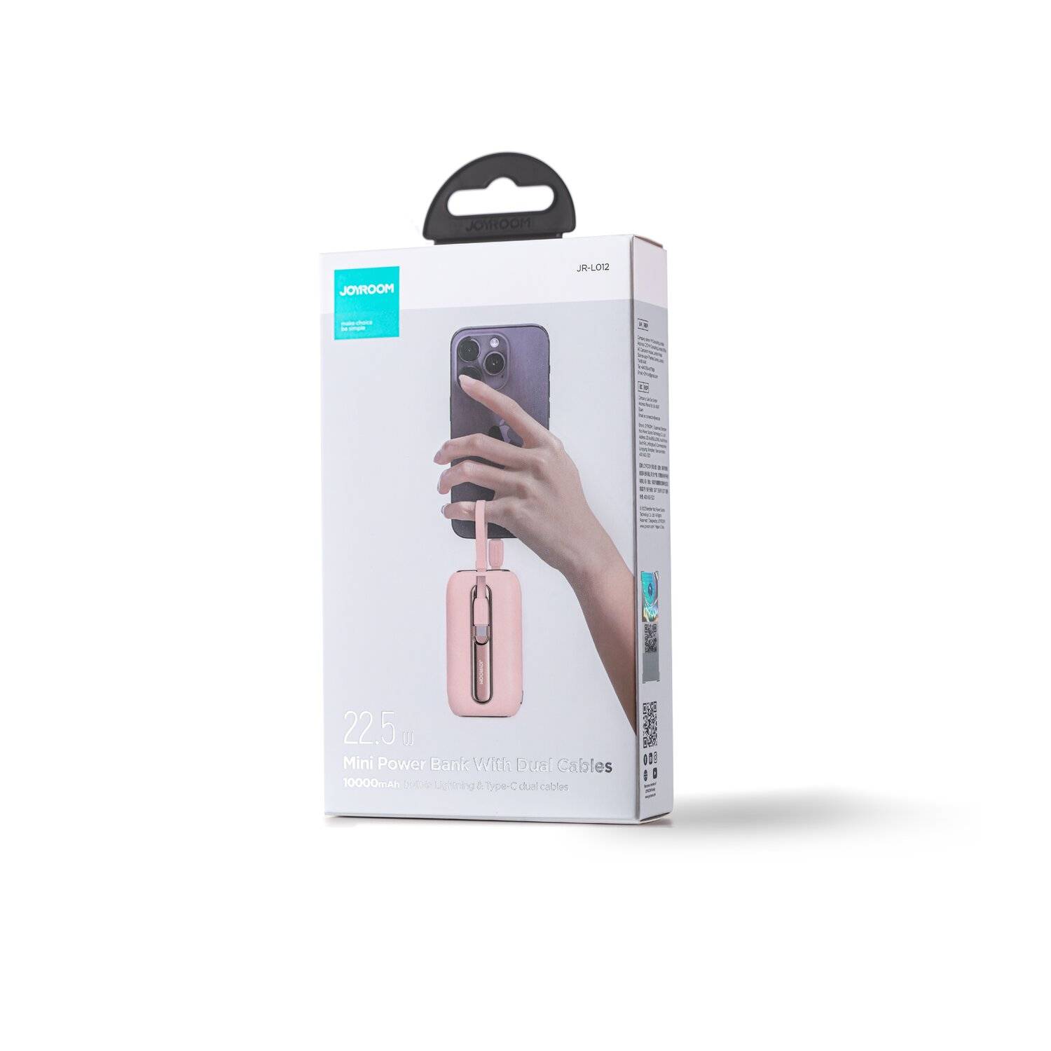 Joyroom Powerbank 10000mAh Colorful Series 22.5W mit 2 integrierten USB C und iPhone Kabeln pink (JR-L012)