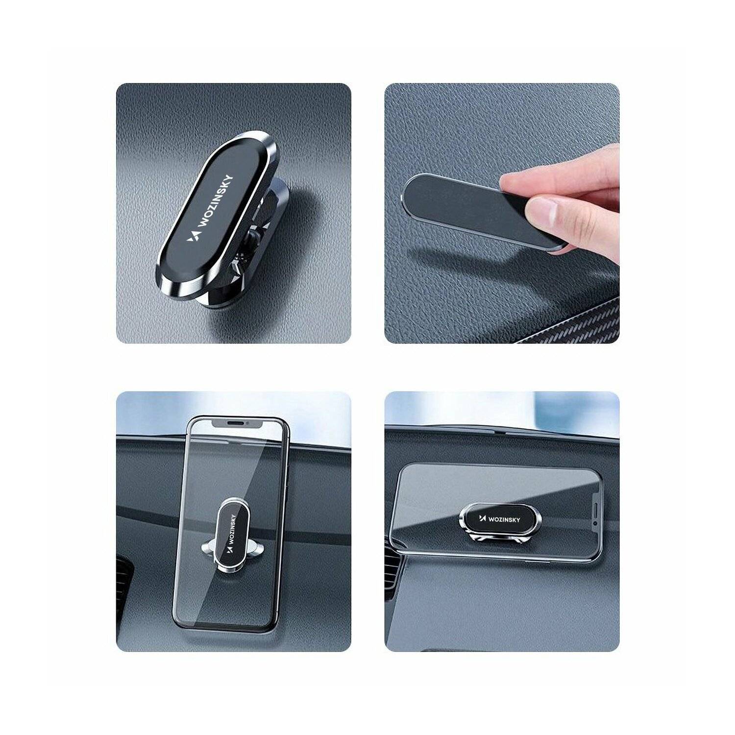 Wozinsky Selbstklebende magnetische 360-Grad-Armaturenbretthalterung Silber
