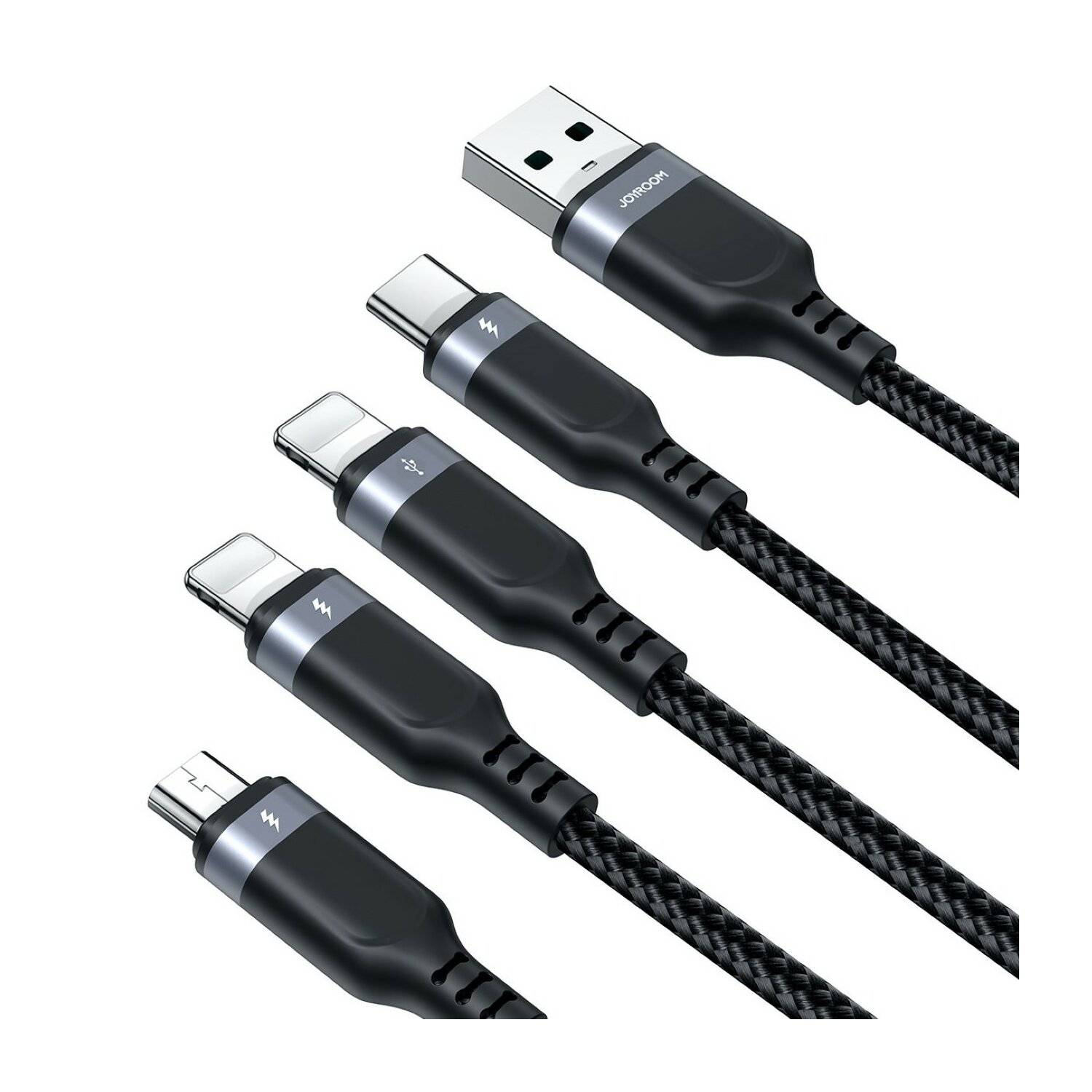 4in1 USB-Kabel USB-A - USB-C / 2 x iPhone / Micro zum Laden und Datenübertragung 1,2m Joyroom S-1T4018A18 - schwarz