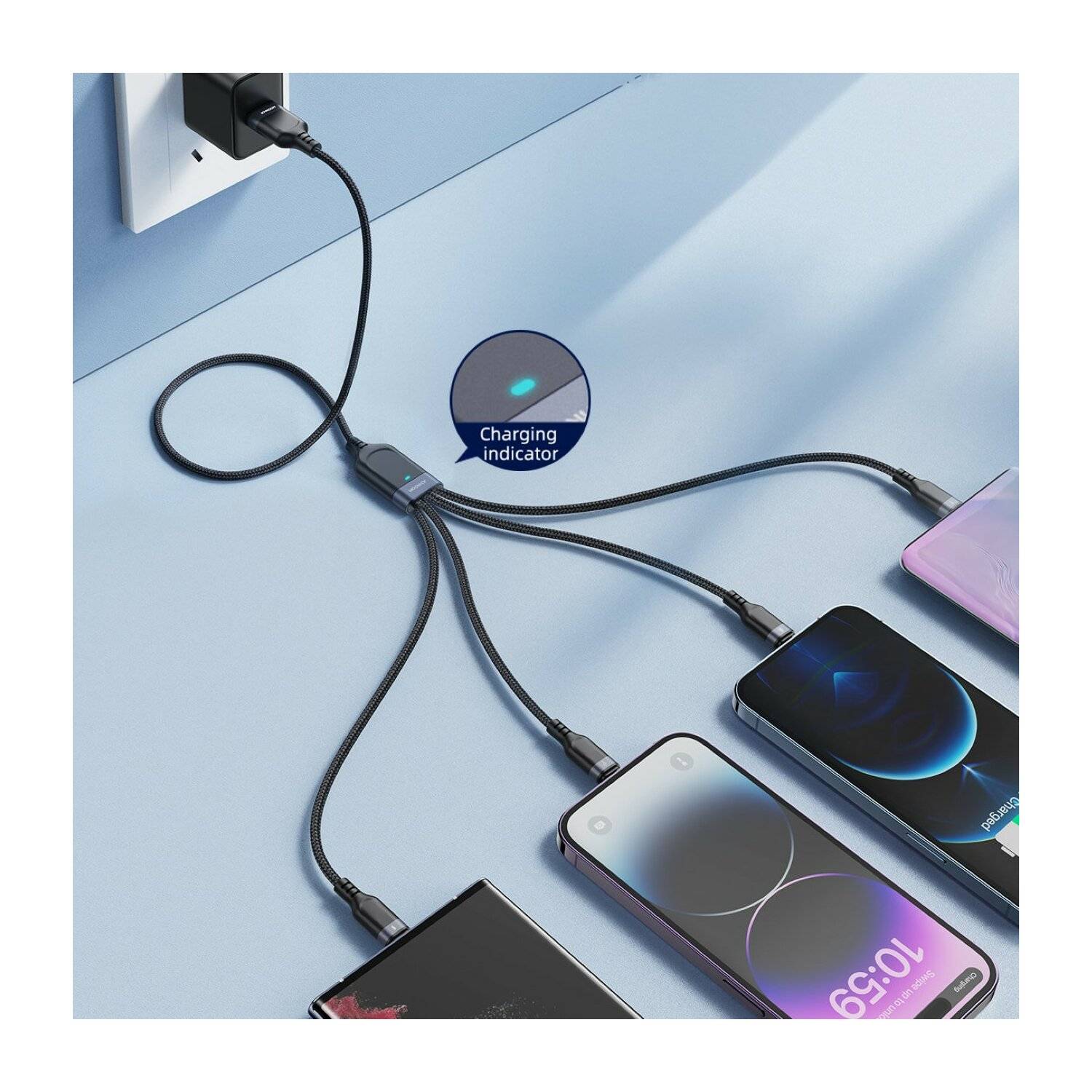 4in1 USB-Kabel USB-A - USB-C / 2 x iPhone / Micro zum Laden und Datenübertragung 1,2m Joyroom S-1T4018A18 - schwarz