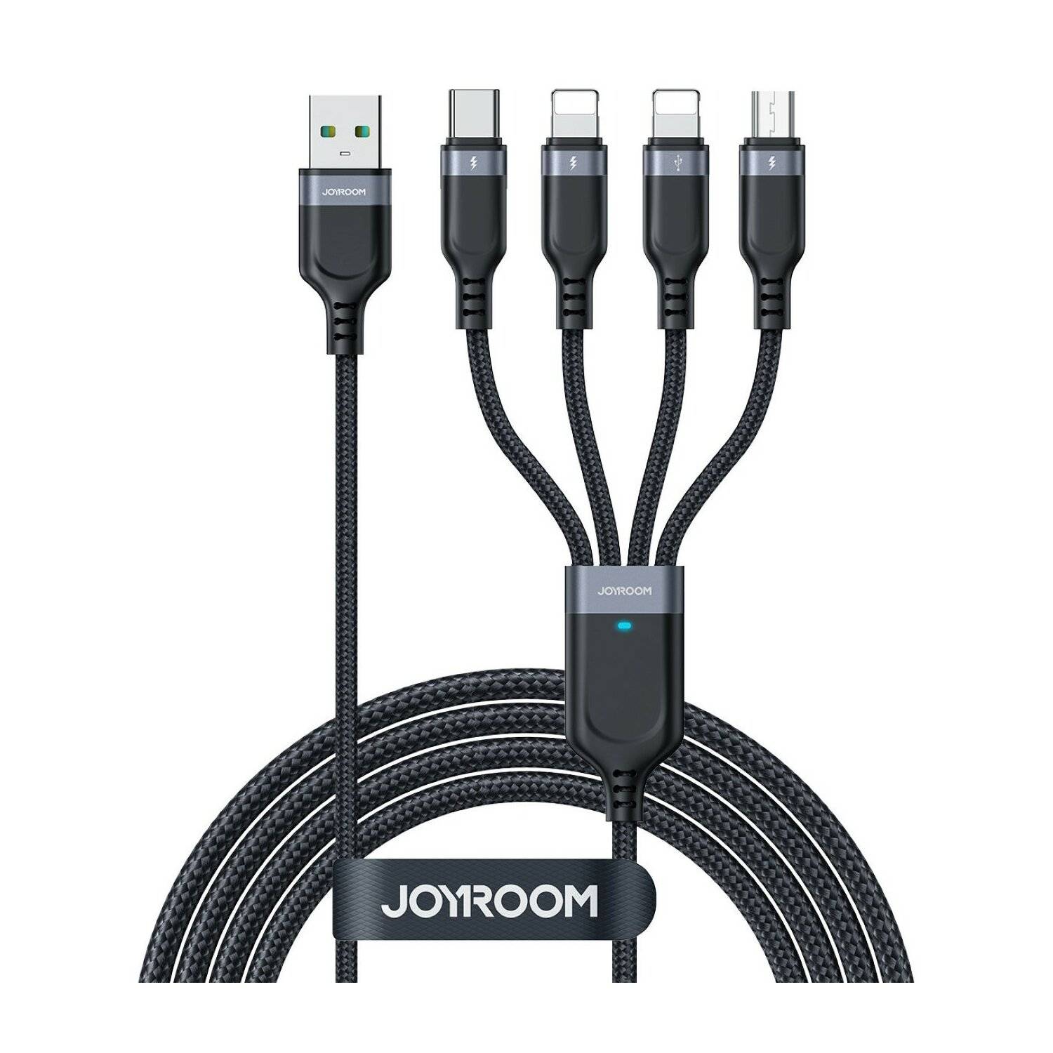 4in1 USB-Kabel USB-A - USB-C / 2 x iPhone / Micro zum Laden und Datenübertragung 1,2m Joyroom S-1T4018A18 - schwarz