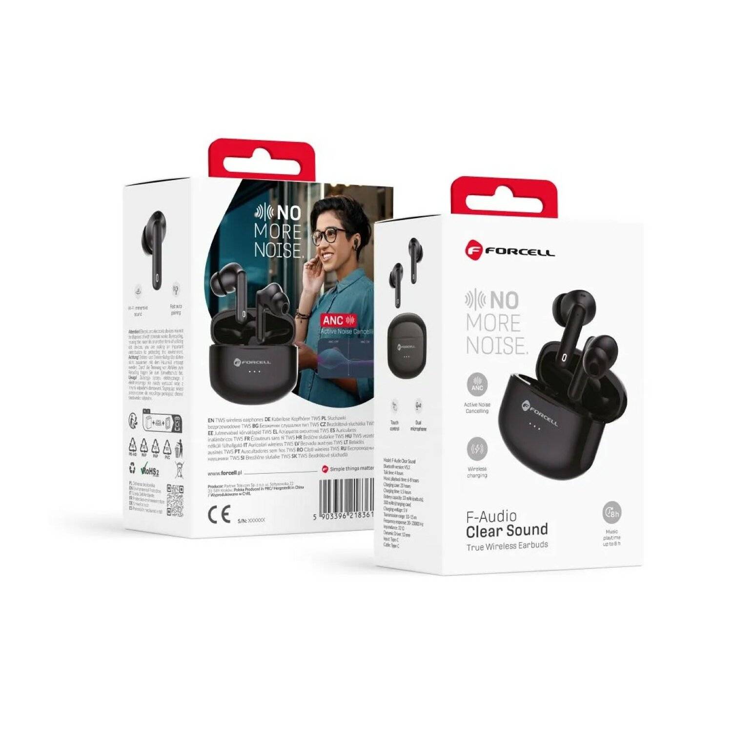 FORCELL F-AUDIO drahtgebundene Ohrhörer TWS Clear Sound schwarz Bluetooth Verbindung 320 mAh