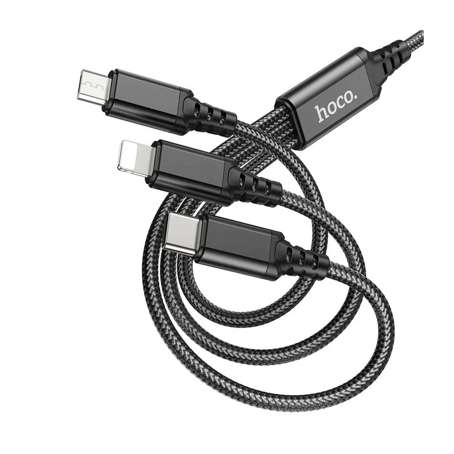 HOCO 3in1 Kabel USB zu iPhone Anschluss + Micro + Typ C X76 schwarz 1 m