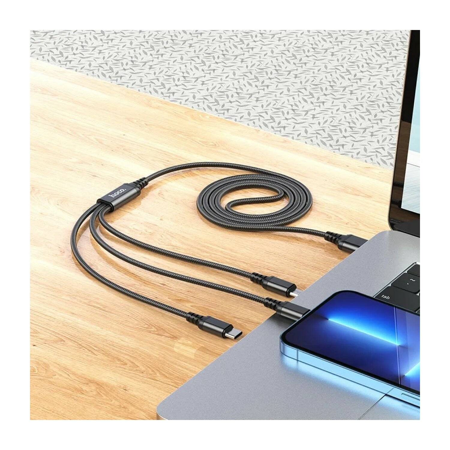 HOCO 3in1 Kabel USB zu iPhone Anschluss + Micro + Typ C X76 schwarz 1 m