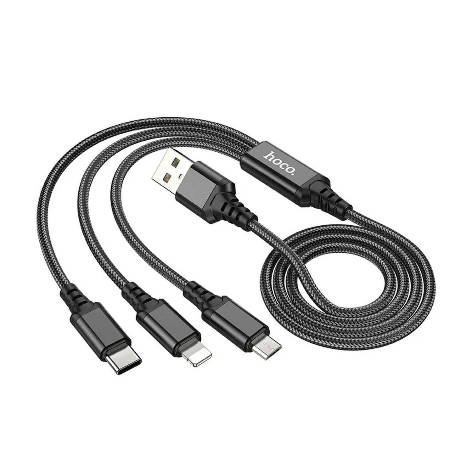 HOCO 3in1 Kabel USB zu iPhone Anschluss + Micro + Typ C X76 schwarz 1 m
