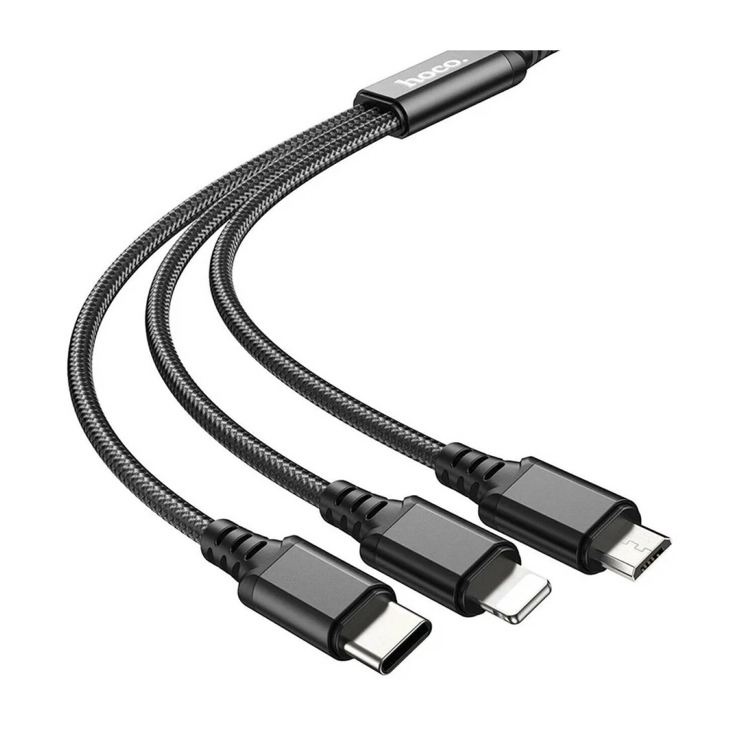 HOCO 3in1 Kabel USB zu iPhone Anschluss + Micro + Typ C X76 schwarz 1 m