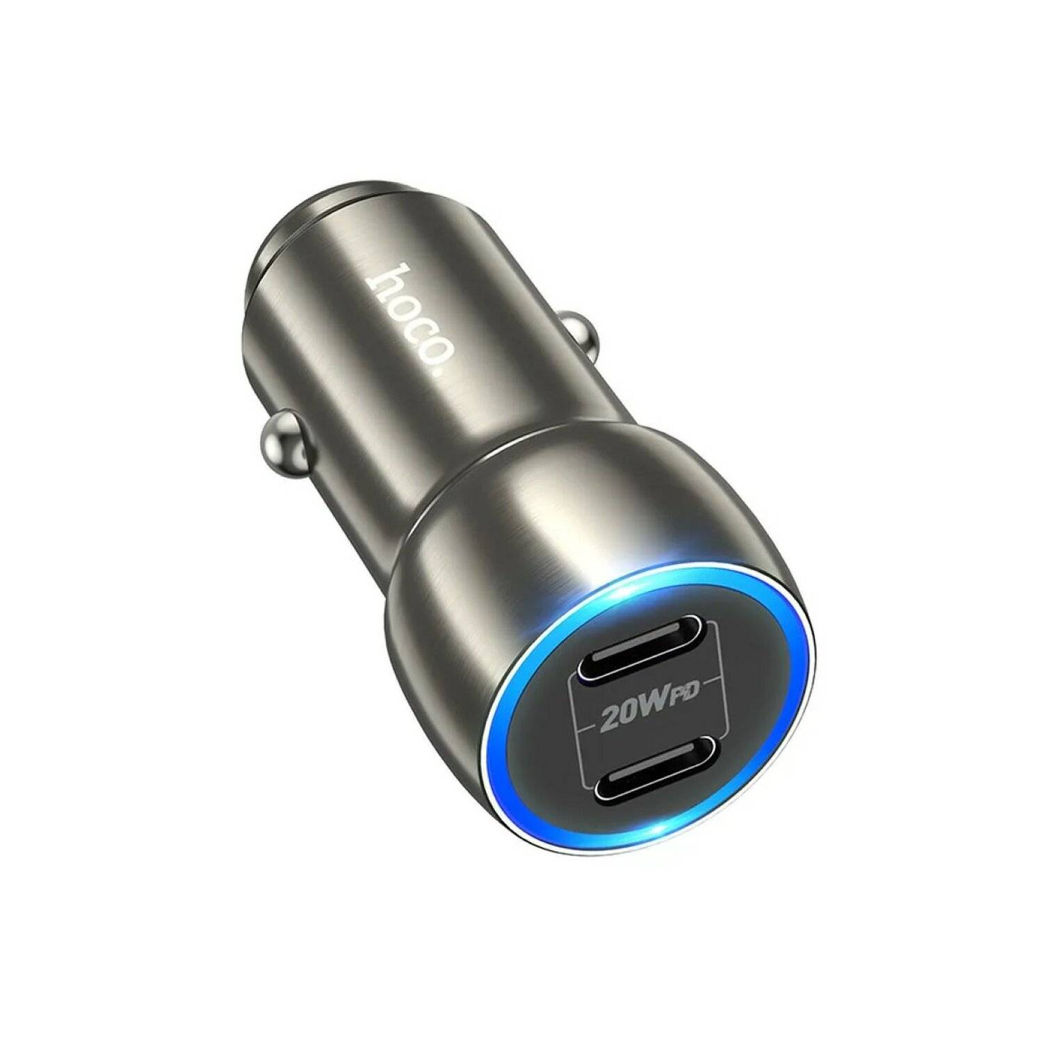 HOCO Autoladegerät 2 Anschlüsse Typ C PD 40W Z48 Metall grau aus Aluminium schnelles Laden