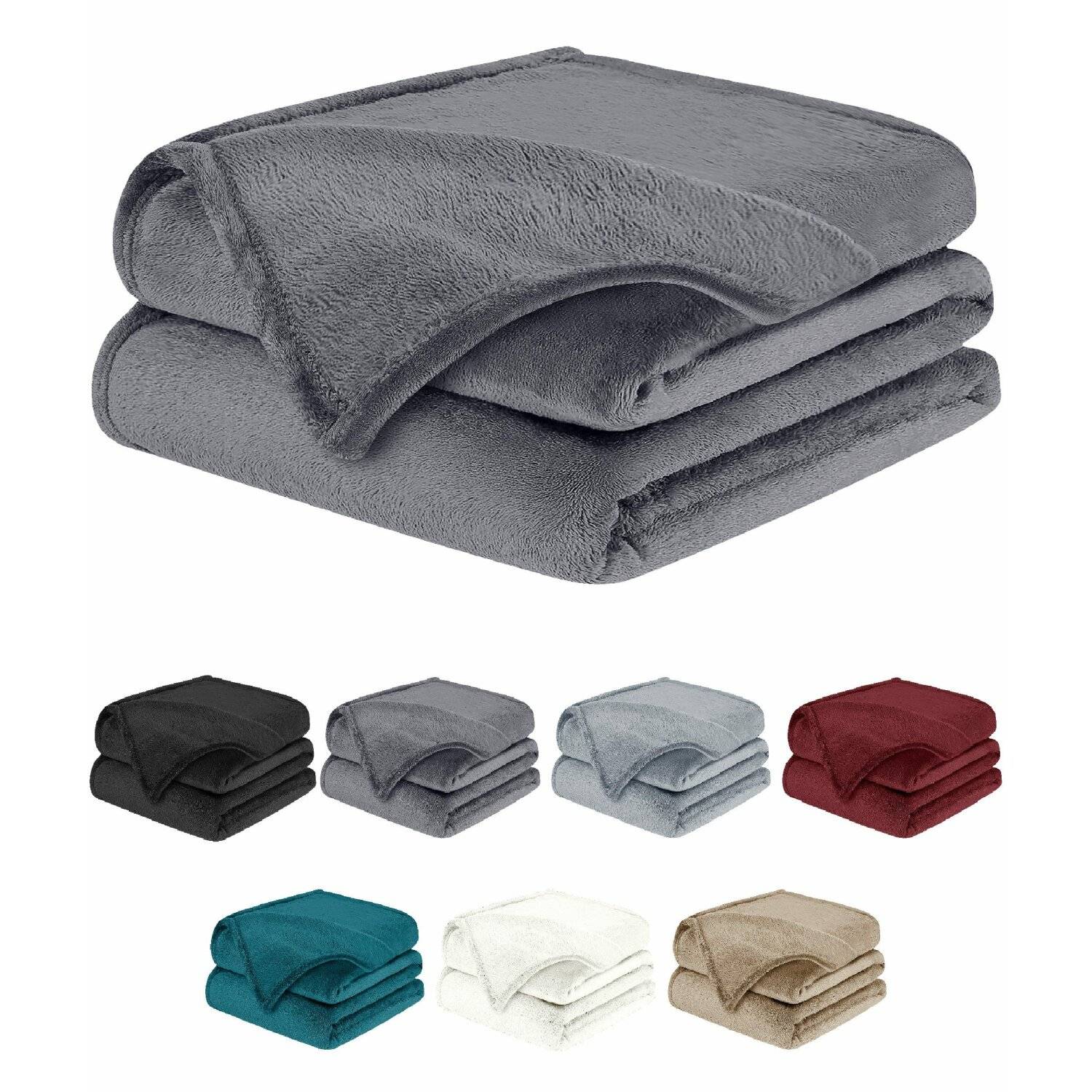 Kuscheldecke – weiche Fleecedecke, als Tagesdecke oder Bettdecke, 230x270cm Wohndecke oder Sofa Überwurfdecke Grau