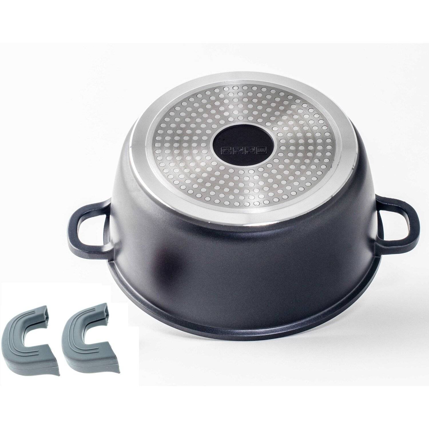 Kochtopf Aluguss Glasdeckel Ø36 cm Induktion Marmorbeschichtung Suppentopf Schwarz