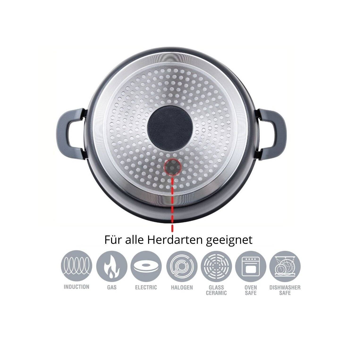 Kochtopf Aluguss Glasdeckel Ø36 cm Induktion Marmorbeschichtung Suppentopf Schwarz